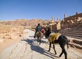 Petra, Jordan - 9 March, 2017: Tourists horse carries on the col