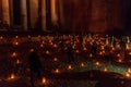 PETRA, JORDAN - MARCH 22, 2017: Tourists observe the Al Khazneh temple (The Treasury) during Petra by Night in the ancient city Royalty Free Stock Photo