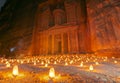 Petra by night candlelit and the Treasury monument Al-Khazneh in Petra archaeological site, Jordan