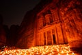 Petra by night in Jordan by part of the rock city