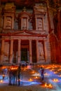 Petra by night tour featuring illuminated Al Khazneh tomb also called Treasury at Petra, Jordan