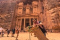 Petra - October 01, 2018: Treasury of the ancient city of Petra, Wonder of the World, Jordan