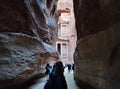 Petra - Scorcio di El Khasneh dal siq al tramonto Royalty Free Stock Photo