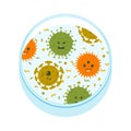 Petri dish with cartoon microbes Royalty Free Stock Photo