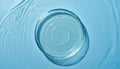 Petri dish with cosmetic gel sample on blue water surface background