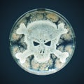 Petri dish with bacteria in the shape of a skull and crossbones