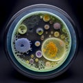 Petri Dish Purple Orange Yellow Bacteria Biological Research Biohazard Danger Epidemic Infection Virus Generative AI