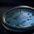 Petri plate with bacteria cells on black background, created using generative ai technology