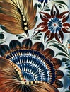 Petrikovka`s painting. Colorful painting flower with leaves. Traditional Ukrainian painting.