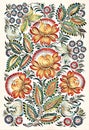 Petrikovka`s painting. Colorful painting flower with leaves. Traditional Ukrainian painting.