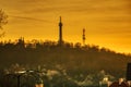 Petrin hill tower sunset silhouette