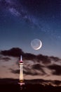 Petrin lookout tower Petrinska rozhledna in Prague, night landscape Czech Republic