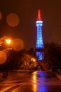 Petrin lookout tower in Prague at night