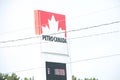 tor, canada - august 19, 2023: petro canada gas station sign logo with 167 9 168 price beneath in digital red 91 p 20