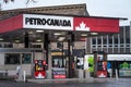 Petro-Canada logo in front of one of their gas stations in Canada. Belonging to Suncor Energy