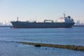 Petro chemical gas tanker vessel sailing past Hoek van Holland and Maasvlakte harbour towards port Rotterdam