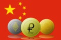 PETRO,ETHEREUM,BITCOIN,cryptocurrency with China flag on background