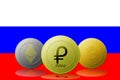 PETRO,ETHEREUM,BITCOIN,cryptocurrency with Russia flag on background