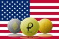 PETRO,ETHEREUM,BITCOIN,cryptocurrency with USA flag on background