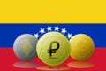 PETRO,ETHEREUM,BITCOIN,cryptocurrency with VENEZUELA flag on background