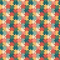 Petro puzzles pattern. Seamless background with colorful puzzle pieces. Groovy print design. Vector illustration