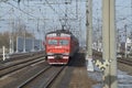 Suburban electric train ET2M-070 in motion. Oktyabrskaya Railway Royalty Free Stock Photo