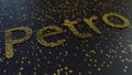 Petro word made of moving golden numbers. Cryptocurrency mining or transactions related conceptual animation