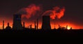 Petrobrazi Oil Refinery silhouette , Romania. Ploiesti