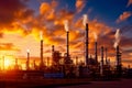 Petrochemical industry on sky sunset background. Generative AI