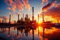 Petrochemical industry on sky sunset background. Generative AI