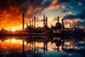 Petrochemical industry on sky sunset background. Generative AI