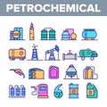 Petrochemical Industry Vector Color Line Icons Set