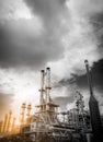 Petrochemical plant black & white image with rain cloud