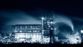 Petrochemical plant in night. Monochrome photography