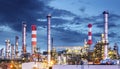 Petrochemical plant at night, oil and gas industrial Royalty Free Stock Photo