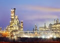 Petrochemical plant at night, oil and gas industrial Royalty Free Stock Photo