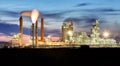 Petrochemical plant at night, oil and gas industrial Royalty Free Stock Photo