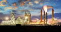 Petrochemical plant at night, oil and gas industrial Royalty Free Stock Photo