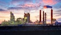 Petrochemical plant at night, oil and gas industrial Royalty Free Stock Photo