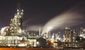 Petrochemical plant at night - Oil refinery Royalty Free Stock Photo