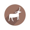 Petroglyph Bull Circle Icon Flat with long Shadow