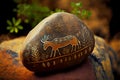 petroglyphic painting ornament primitive on rock Royalty Free Stock Photo