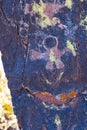 Petroglyphs with eroded rocky astronaut with diving suit in Talampaya Canyon National Park, archaeological and paleontological