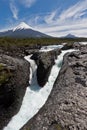 Petrohue Falls and Osorno Volcano in Chile Royalty Free Stock Photo