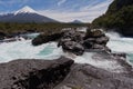 Petrohue Falls and Osorno Volcano in Chile Royalty Free Stock Photo