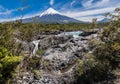 Petrohue Falls and Osorno Volcano in Chile Royalty Free Stock Photo