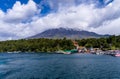 Petrohue harbor and docks by the Osorno volcano in Chile
