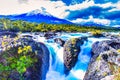 Petrohue river stream falls and mountain cascades Chile