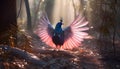 Petroica rodinogaster (pink robin) bird with wings spread out