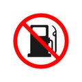 Petrol ban sign. Forbidden fuel station. Red icon of restriction for gas, diesel and gasoline. No fuel symbol for car on road. Royalty Free Stock Photo